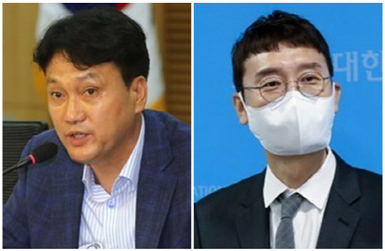 안민석(왼쪽) 더불어민주당 의원과 김웅 국민의힘 의원. 연합뉴스